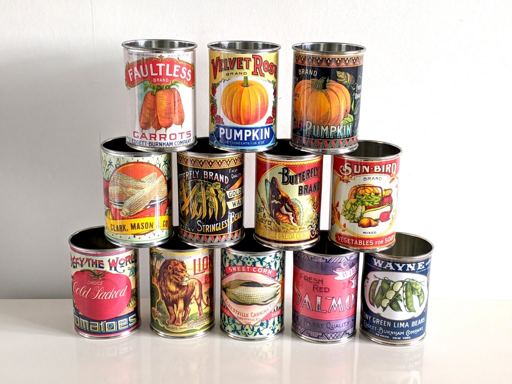 replica vintage retro food  tin cans